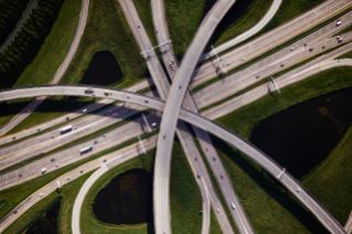 Aerial view of several roads