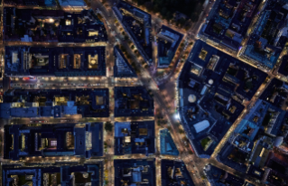 Aerial view of city at night