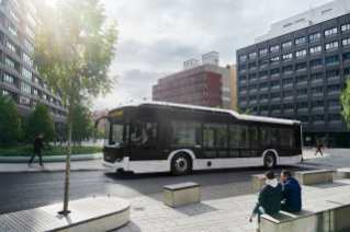 Electric bus in city