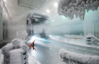 Truck in climate tunnel