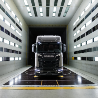 Truck in wind tunnel