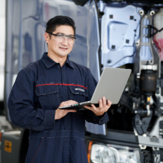 Service technician holding a laptop
